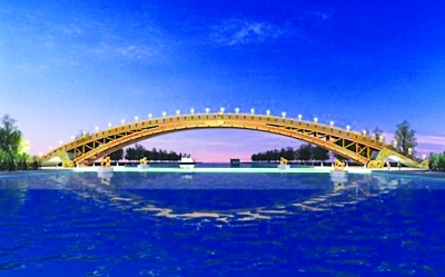 苏州胥江木结构拱桥效果图。